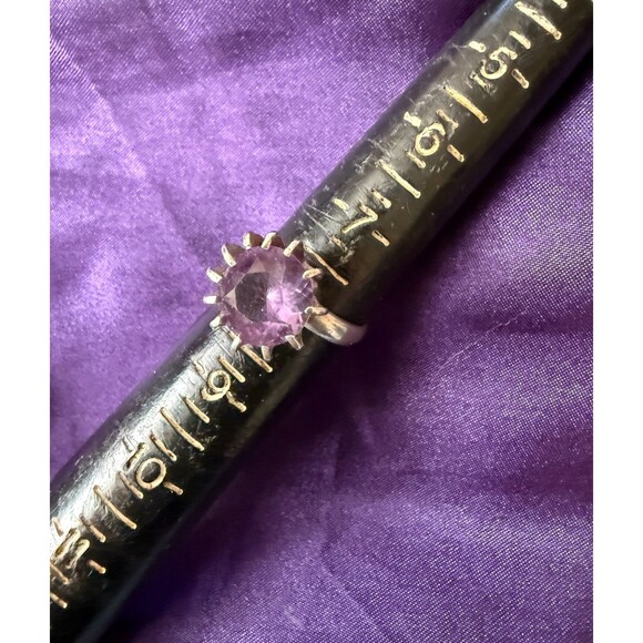 Vintage JR Mexico Prong Set Round Amethyst Sterling Silver Ring Sz 7.75 - Picture 6 of 6